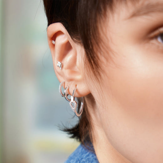 Silver Cubic Ziconia Geometric Hoops