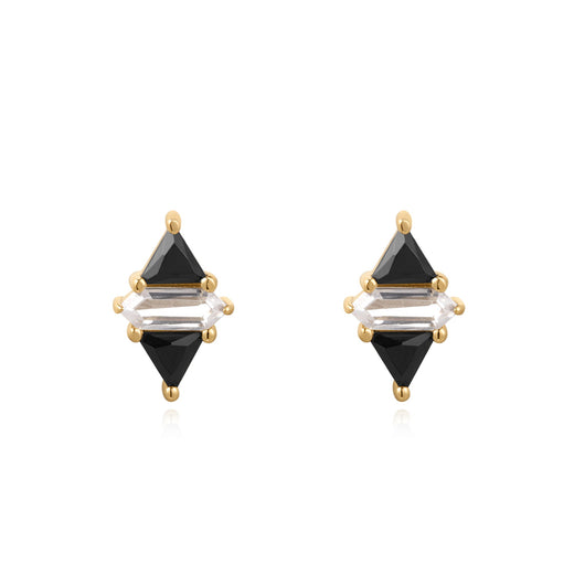 Gold Triangle Black/White Cubic Zirconia Studs