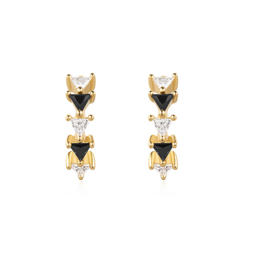Gold Black/White Triangular Cubic Zirconia Huggies