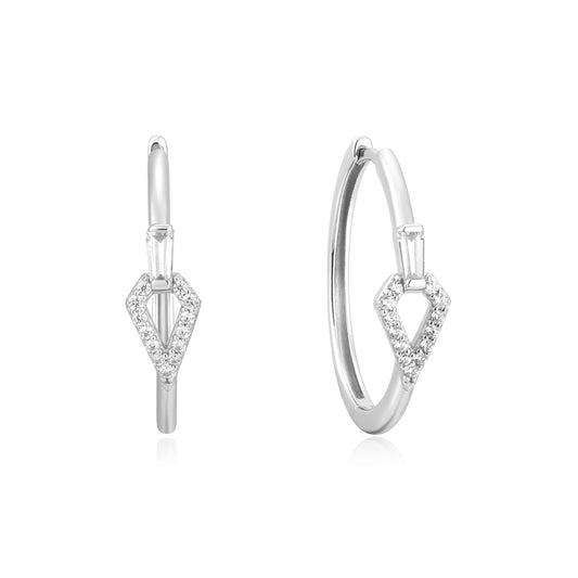 Silver Cubic Ziconia Geometric Hoops