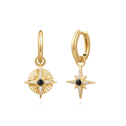 Gold Astrolabe Charm Huggies