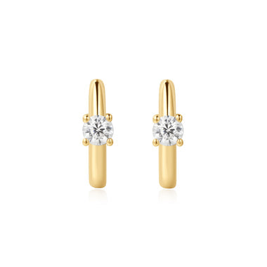 Gold Solitaire Cubic Zirconia Mini Huggies