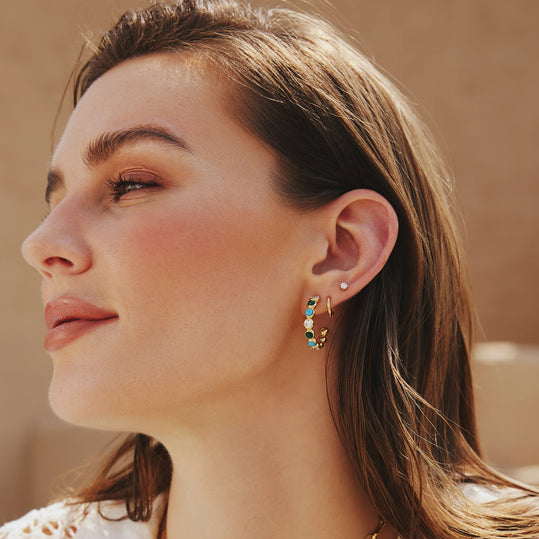 Gold Triple Marquise Stud Earrings