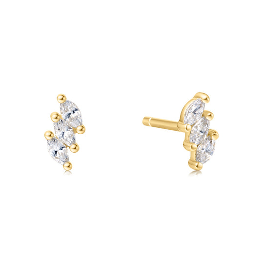 Gold Triple Marquise Stud Earrings