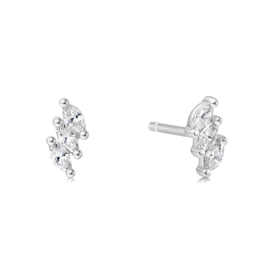 Silver Triple Marquise Stud Earrings