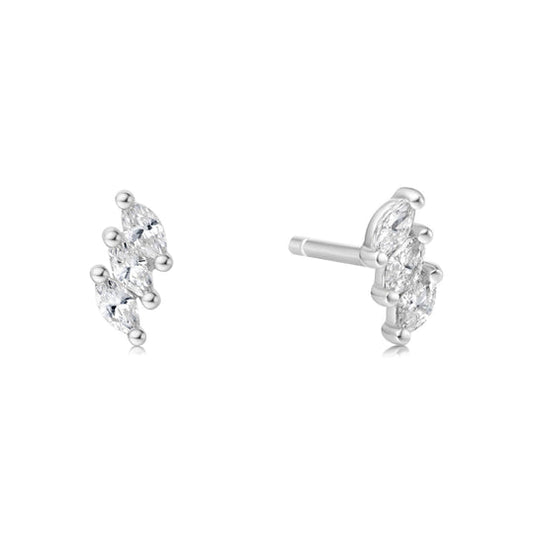 Silver Triple Marquise Stud Earrings