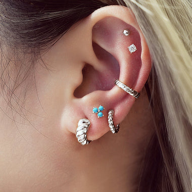Silver Bold Texture Small Huggie Hoop Earrings