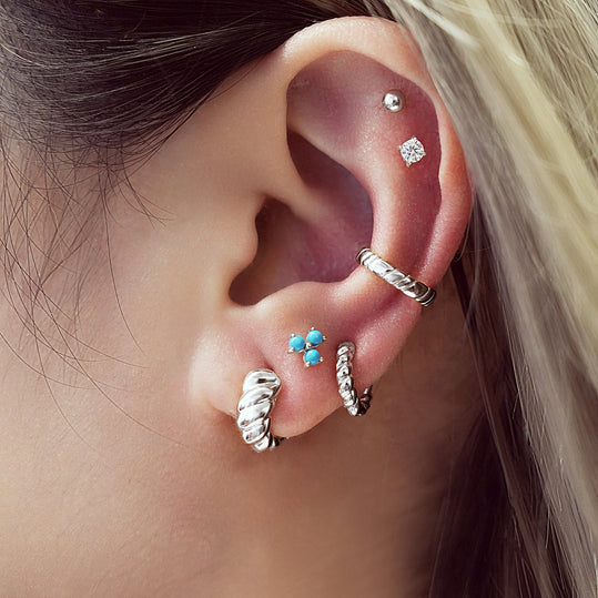 Silver Texture Small Huggie Hoop Earrings