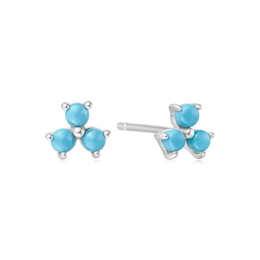 Silver Lab Created Turquoise Lotus Stud Earrings