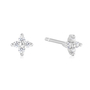 Silver Four-Petal Stud Earrings
