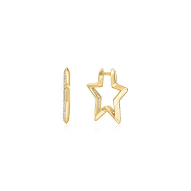 Gold Medium Star Pavé Hoop Earrings
