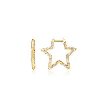 Gold Medium Star Pavé Hoop Earrings