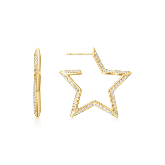 Gold Large Star-Shaped Pav¨¦ Hoop Earrings