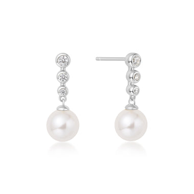 Silver Tennis Beaded Stone Shell Pearl Drop Stud Earrings