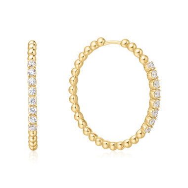 Gold Large Claw Sphere Beaded Hoop Earrings