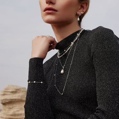 Silver Linked Shell Pearl Drop Pendant Necklace