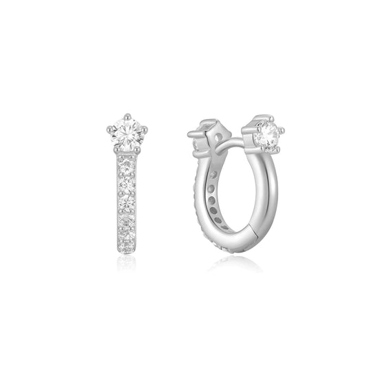 Silver Sparkling Pavé Huggie Hoop Earrings