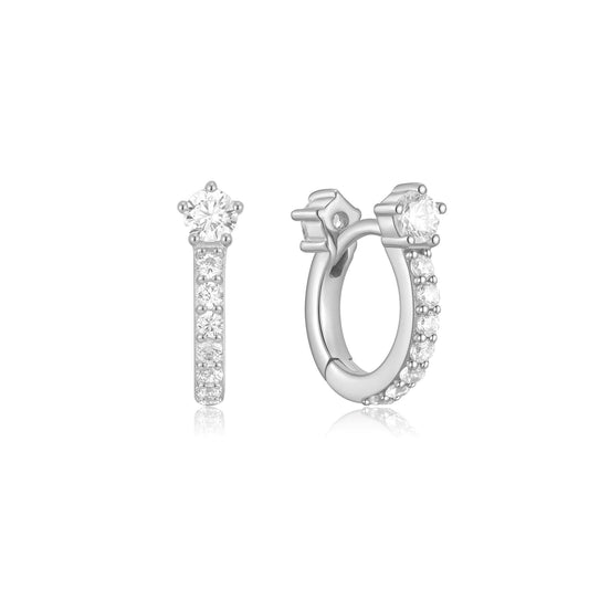 Silver Sparkling Pave Huggie Hoop Earrings