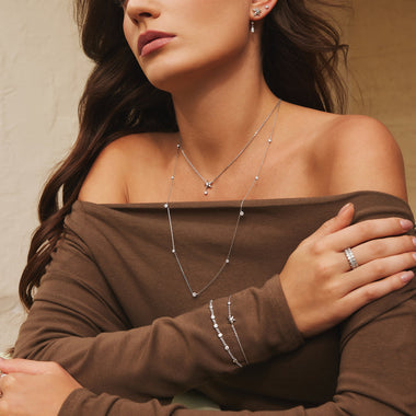 Silver Sparkling Star Drop Necklace