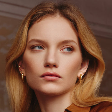 Gold Tiger Eye Huggie Hoop Earrings