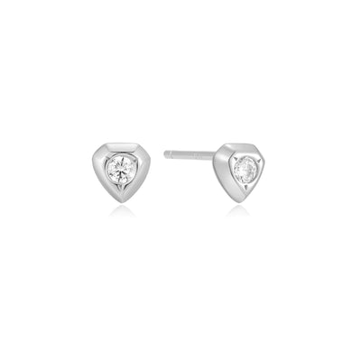 Silver Sparkling Shield Stud Earrings