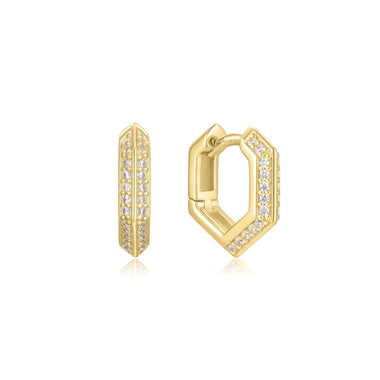 Gold Sparkling Shield Huggie Hoop Earrings