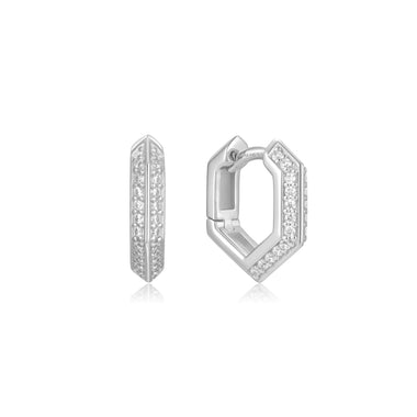 Silver Sparkling Shield Huggie Hoop Earrings