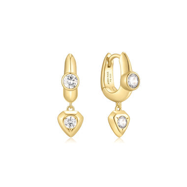 Gold U-Shaped Shield Drop Huggie Hoop Earrings