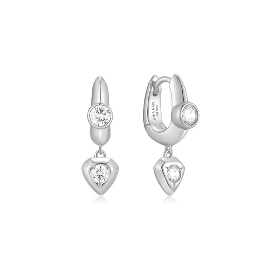 Silver U-Shaped Shield Drop Huggie Hoop Earrings