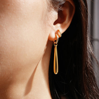 Gold Long Water Droplet Drop Earrings