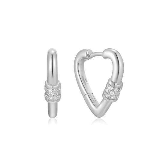 Silver Heart Clasp Huggie Hoop Earrings