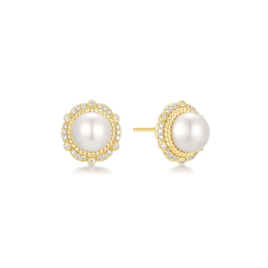 Gold Shell Pearl Bloom Stud Earrings