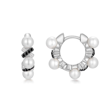 Two-Tone Sparkling Braided Shell Pearl Huggie Hoop Earrings