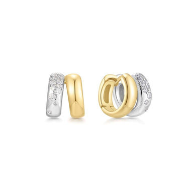 Two-Tone Sparkling Duet Mixed Huggie Hoop Earrings