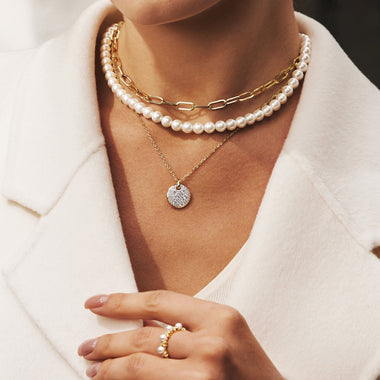 Two-Tone Large Pavé Disc Necklace