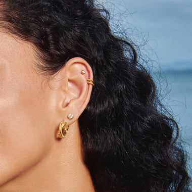 Gold Textured Bezel-Set Stud Earrings