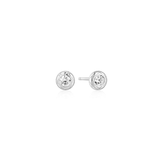 Silver Textured Bezel-Set Stud Earrings