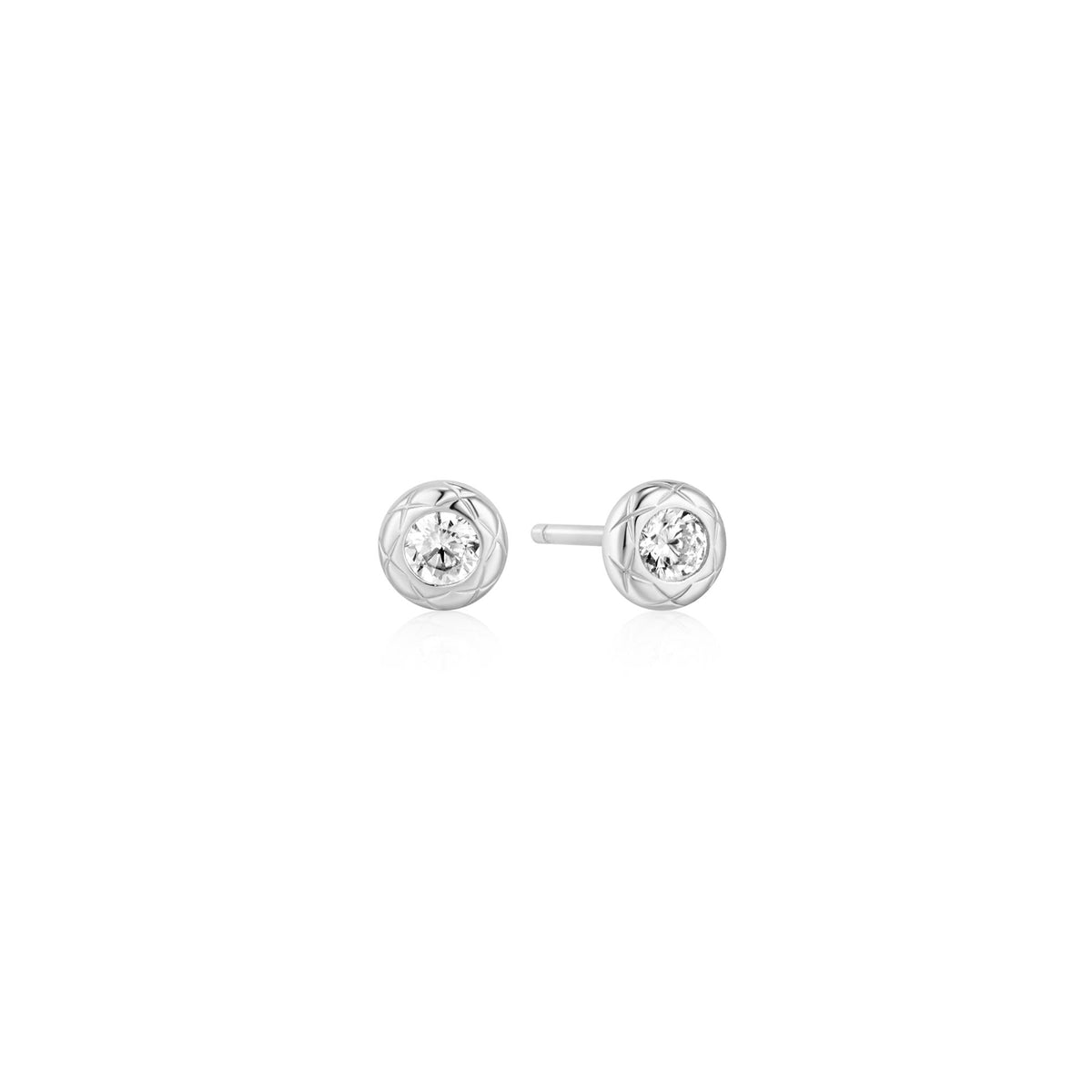 Silver Textured Bezel-Set Stud Earrings