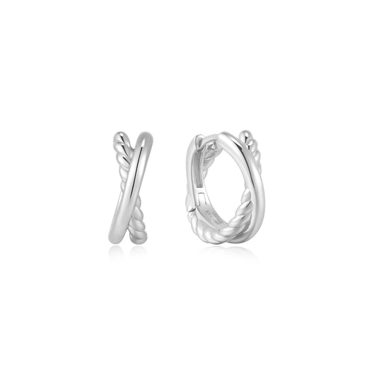 Silver Entwined Dual Huggie Hoop Earrings