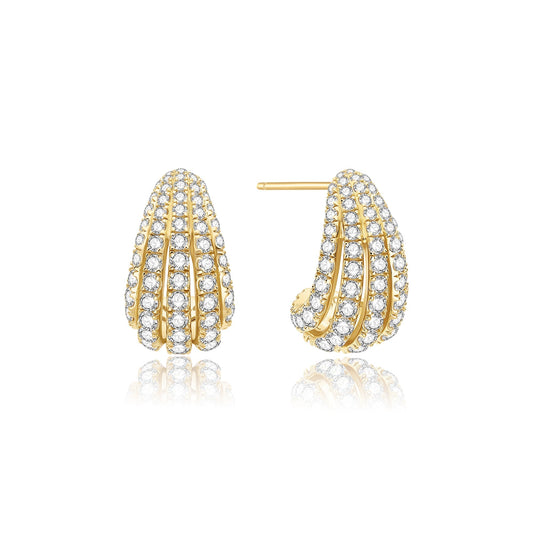Gold Pav¨¦ Shrimp Stud Hoop Earrings