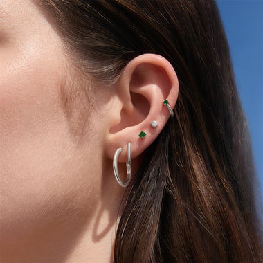 Silver Green Huggie Hoop Earrings