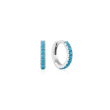 Silver Aqua Blue Row Huggie Hoop Earrings