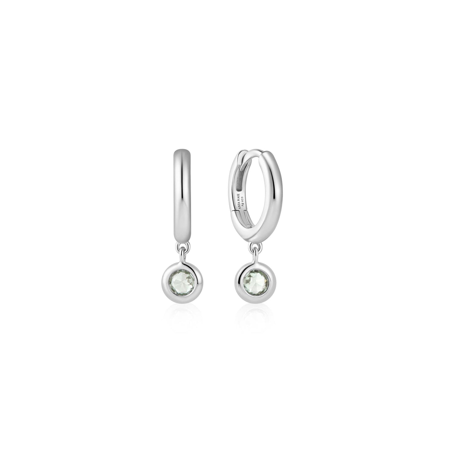 Silver Dangling Mint Green Huggie Hoop Earrings