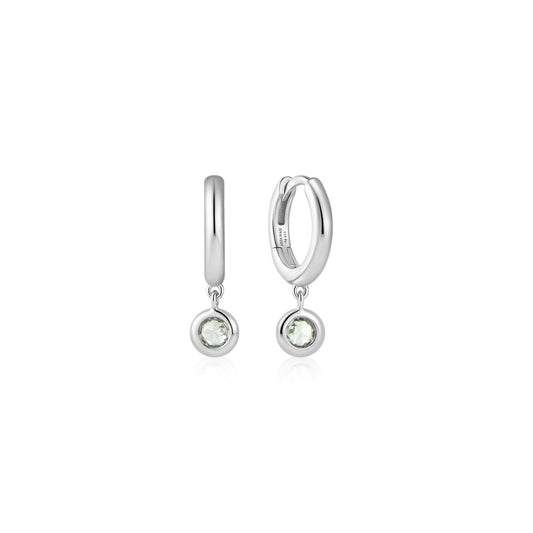 Silver Dangling Mint Green Huggie Hoop Earrings