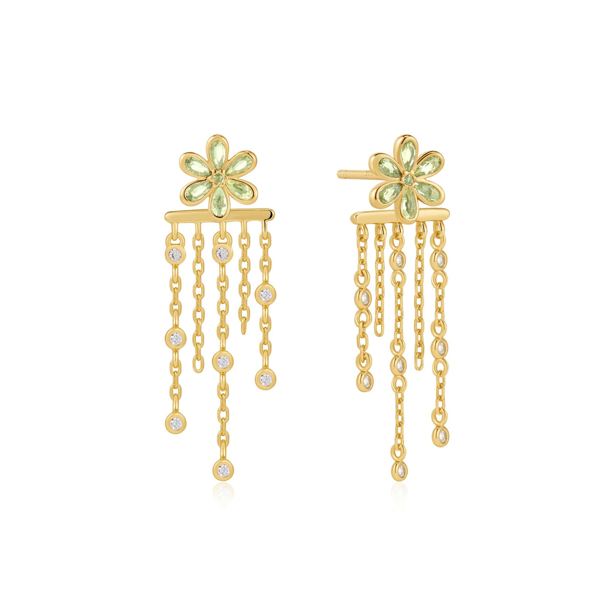 Gold Floral Tassel Drop Stud Earrings