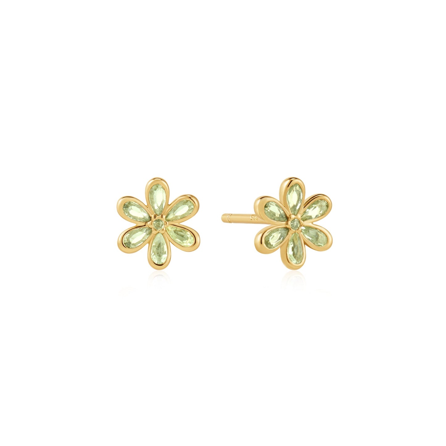 Gold Mint Green Floral Stud Earrings