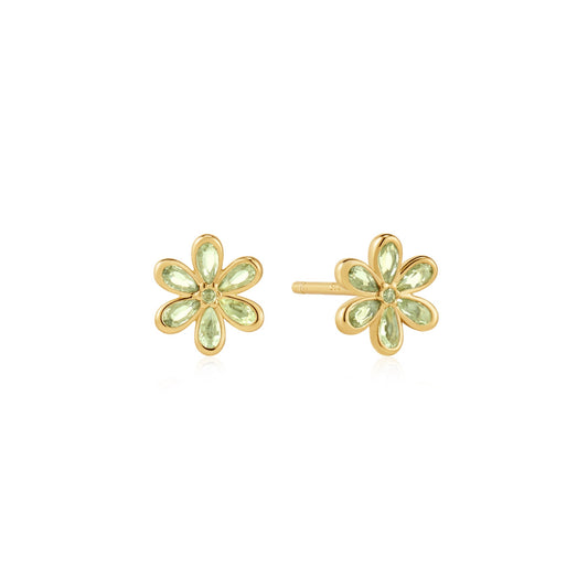 Gold Mint Green Floral Stud Earrings