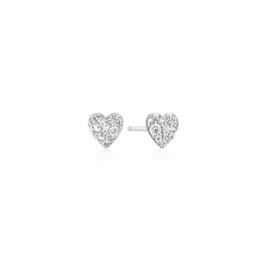 Silver Pav¨¦ Heart Stud Earrings