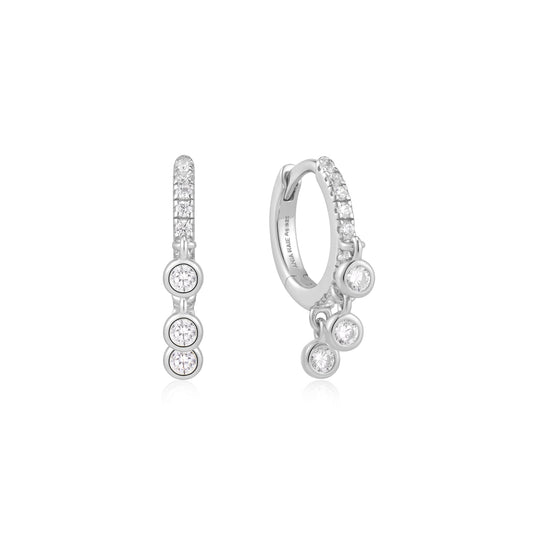 Silver Trio-Drop Huggie Hoop Earrings