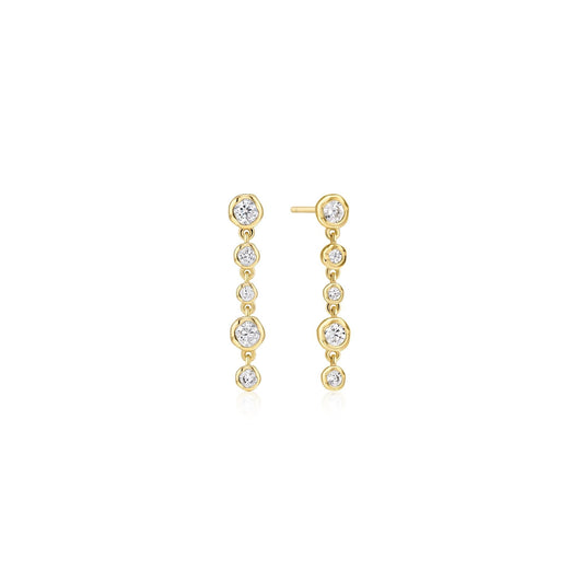 Gold Molten Cascade Bezel-Set Drop Stud Earrings